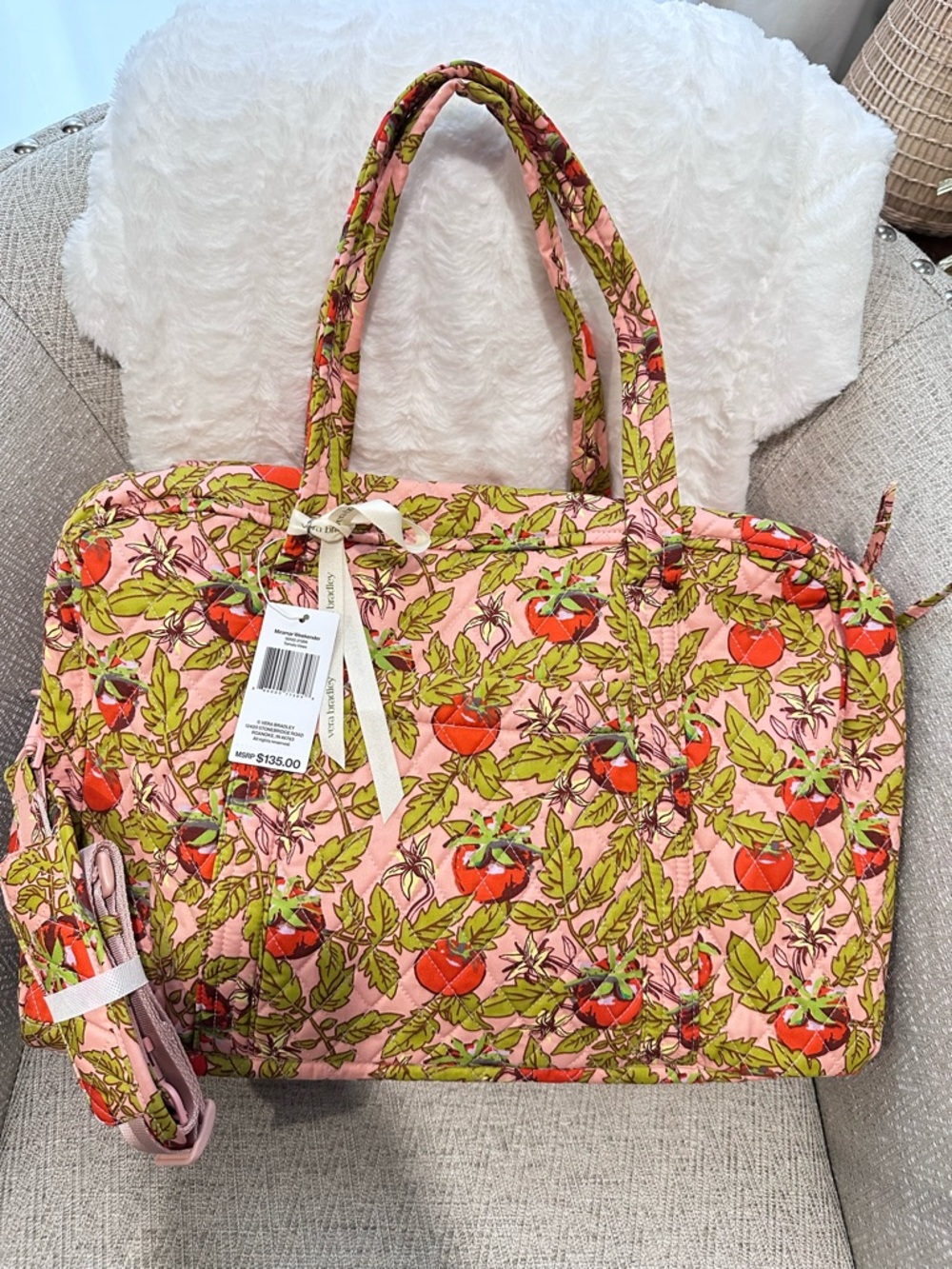 Vera Bradley Miramar Cotton Weekender Tote Bag Tomato Vines - Picture 2 of 13